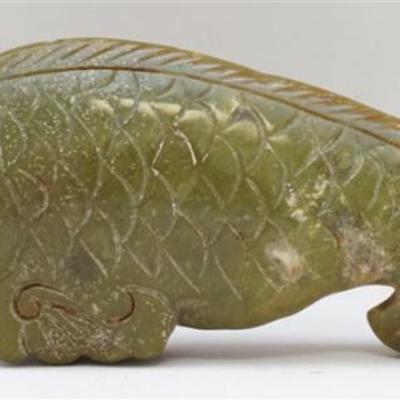 Antique Carved Chinese Jade / Jadeite Carving. Late Qing Dynasty. The Carp in China is the symbol for abundance and wealth (the fish is...