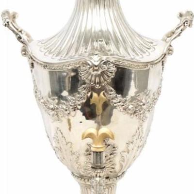 Lot 125 - Monumental Antique 1772 George Wright, London, English Sterling Silver Hot Water Urn. The fluted domed lid with urn en flambeau...