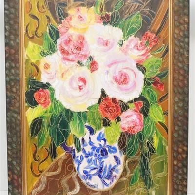 Large Original Framed Maya Eventov Still Life Roses. Signed by the artist lower right. Professional gallery frame. In frame measures...