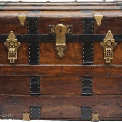 Antique Restored Flat Top Steamer Trunk from the family of shipping magnate Augustus Zerega (1803-1888) of the New York shipping company...