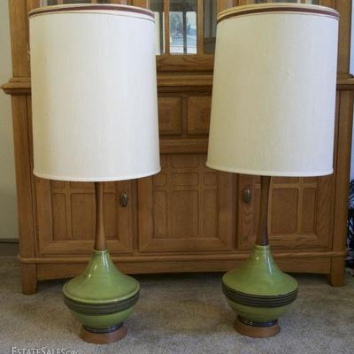 Pair of green mid-century modern lamps.