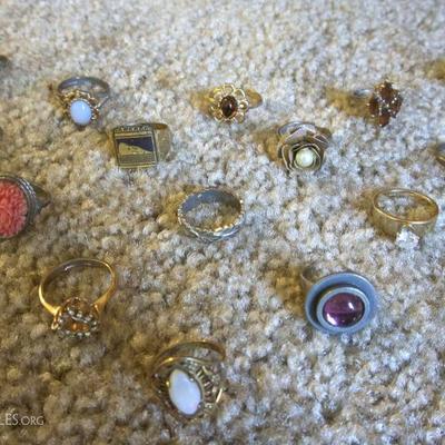 An assortment of estate costume rings.