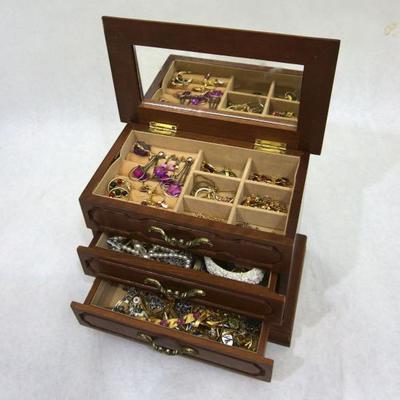 Jewelry chest filled with estate costume jewelry