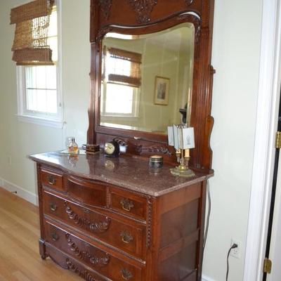 Victorian marble top mirrored dresser