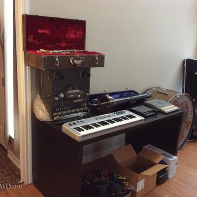 lots of music instruments and equipment