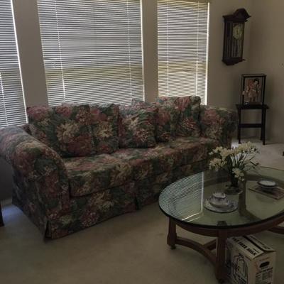 Flowered couch and living room decor 