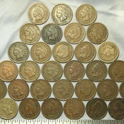 33 Indian Head Pennies 1859-1909 