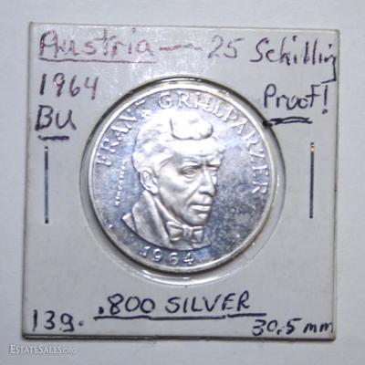 1964 Austria 25 Schilling Silver Proof Coin