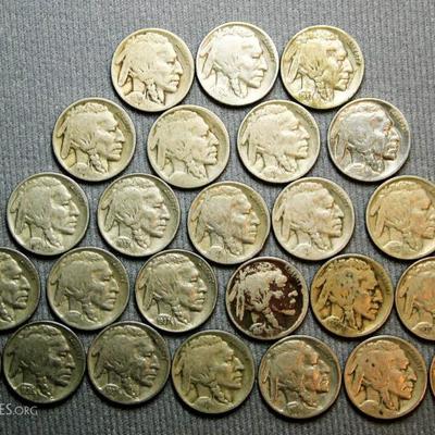 25 Buffalo Indian Head Nickels 1917-37