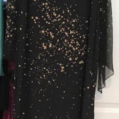 Miller Shop sleeveless Silk black with beige scattered dots dress with matching scarf