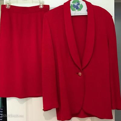 St John Knit red skirt suit 1 button closure