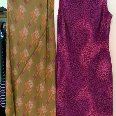 ABS by Allen Schwartz Pink/purple sleeveless dress. Catherine Malandrino Green maxi skirt.