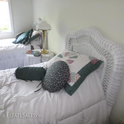 Twin Pair of Wicker Beds with Bedding