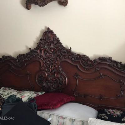 Wood carved antique king bed