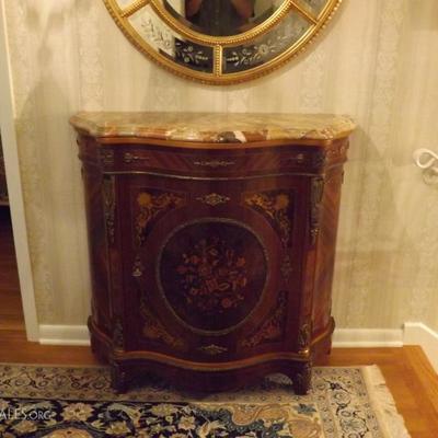 Marquetry Marble Top Cabinet