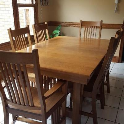 Oak Table with Chairs and Leaf, Storage Under Table