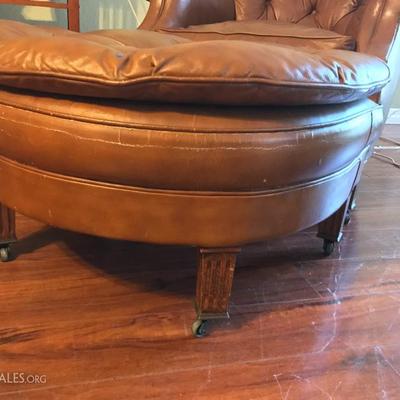 Vintage leather club chair and ottoman