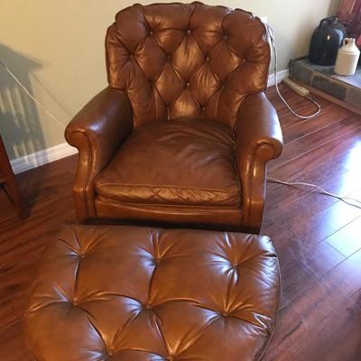 Vintage leather club chair and ottoman