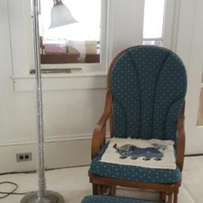 MVT001 Vintage Wood Rocker, Foot Rest & Floor Lamp
