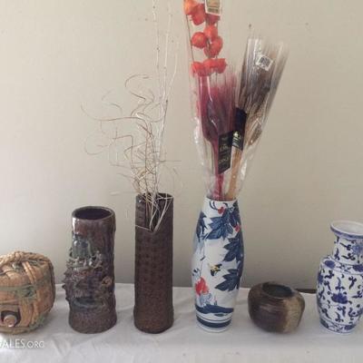 MVT059 Empty Sake Bottle & Variety of Tall Ceramic Vases
