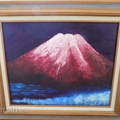 MVT013 Framed and Matted Original Painting of Volcano

