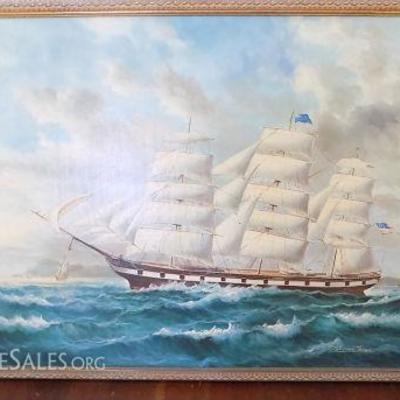 MVT009 Robinson Jones Framed Original Painting of a Ship
