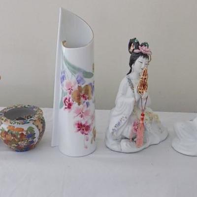 MVT052 Oriental Women Figurines, Satsuma Basket & Vases
