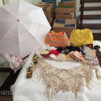 MVT284 Vintage Beaded Shawl, Bags, Dolls, Feather Tie & More!
