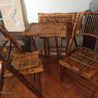 Vintage Bamboo writing desk trays and chairs