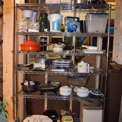 pots and pans, baking dishes, coffee maker 