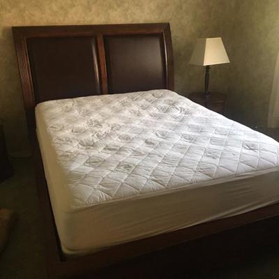 Queen wood/leather bed with mattress