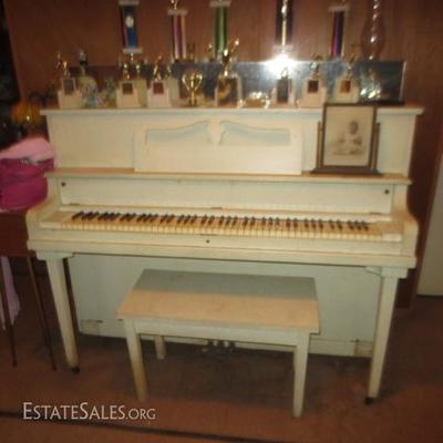 Vintage Upright Piano and Piano Bench