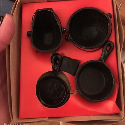 miniature cast iron cookware in box