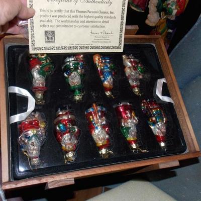 NIB Miniature glass Christmas decorations with display tree