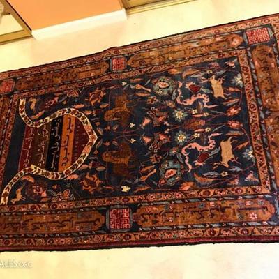 antique qum pictorial persian rug