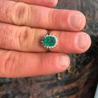 1.5+ carat fine colombian emerald and diamond ring