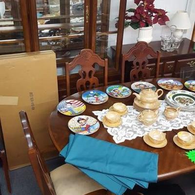 DINING SET  (table, chairs, breakfront, server)  60% off
chairs need to be reupholstered