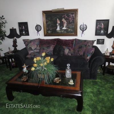 Asian Tables Black Fabric Sofa and Loveseat