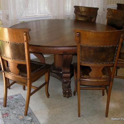60 inch Antique oak Dining Table with 8 chairs