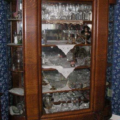 1900's Tiger Oak Display Cabinet Griffins and Claw Feet