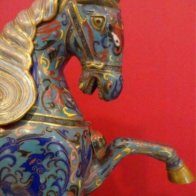 PAIR LARGE CHINESE CLOISONNE HORSES