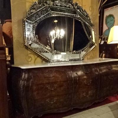 HUGE 60 INCH VENETIAN BAROQUE MIRROR WITH ETCHED MIRRORED FRAME