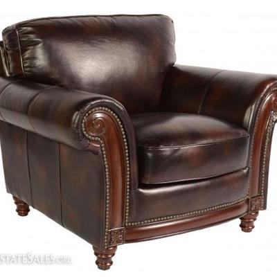 2 PIECE LAZZARO LEATHER SOFA AND CHAIR, WHITAKER COLLECTION, SHOWROOM CONDITION
