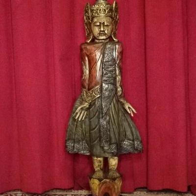 6 FT ASIAN CARVED WOOD BUDDHA