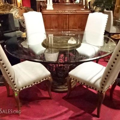 ITALIANATE DINING TABLE WITH 4 NEW WILLIAMS SONOMA CHAIRS
