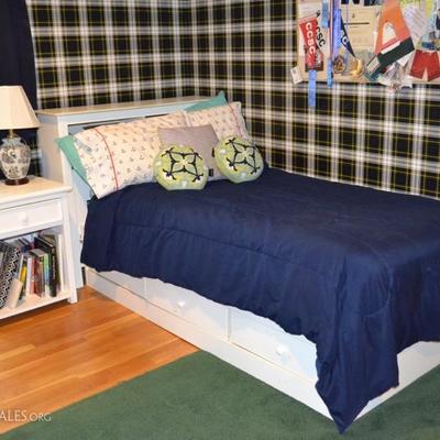 Twin bed with storage and Pottery Barn nightstand