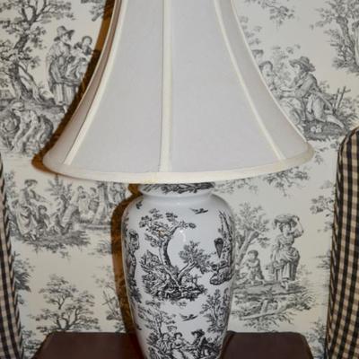 One of two toile style lamps