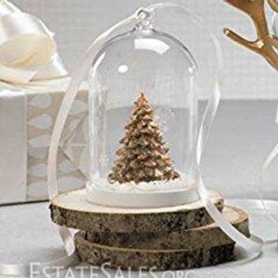 Glass Globe ornament with Christmas tree and white confetti fill