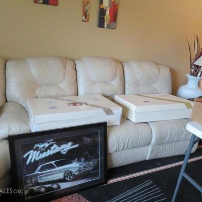 Off White Leather Recliner Sectional Sofa