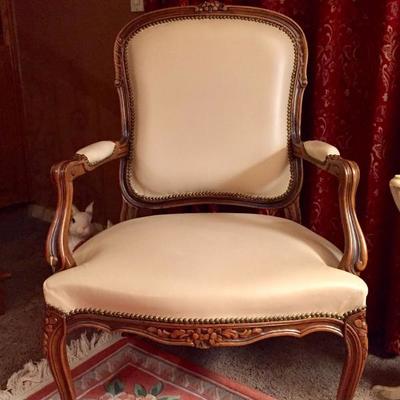 Pr White Leather Upholstered Occasional Chairs